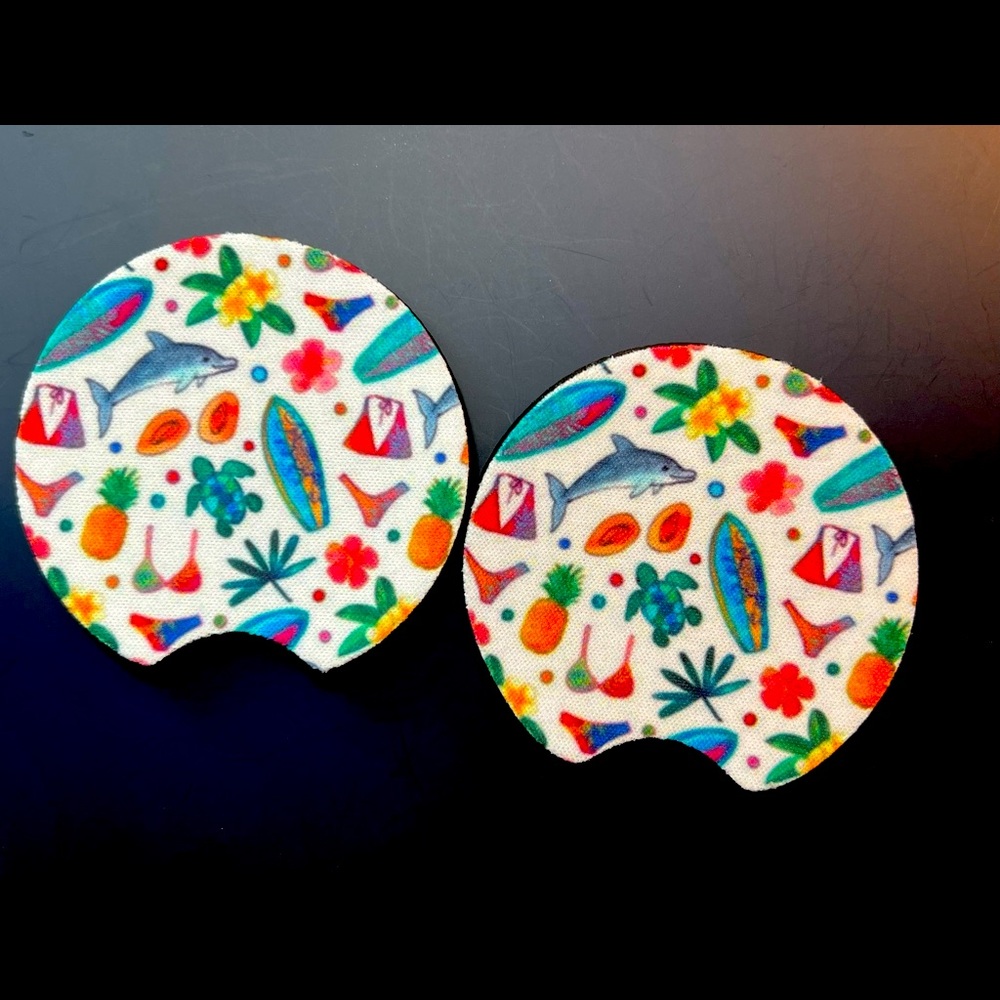 Beach Summer Turtle Dolphin Set Of 2 Car Cup Coasters New